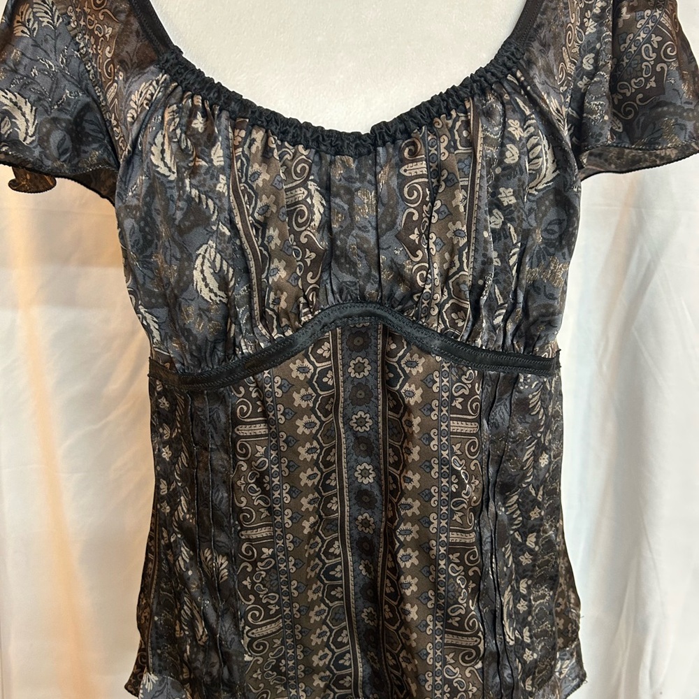 Express Silk Black and Brown Patterned Women's Top